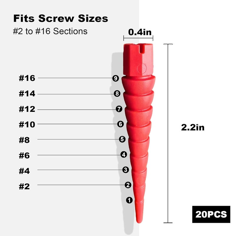 Haespot Red 20PCS Stripped Screw Hole Repair Anchor, Door Hinge Screw Hole Filler, Multi Use Wall Anchors, Fits Wood Screws Sizes #2 to #16 - Image 2